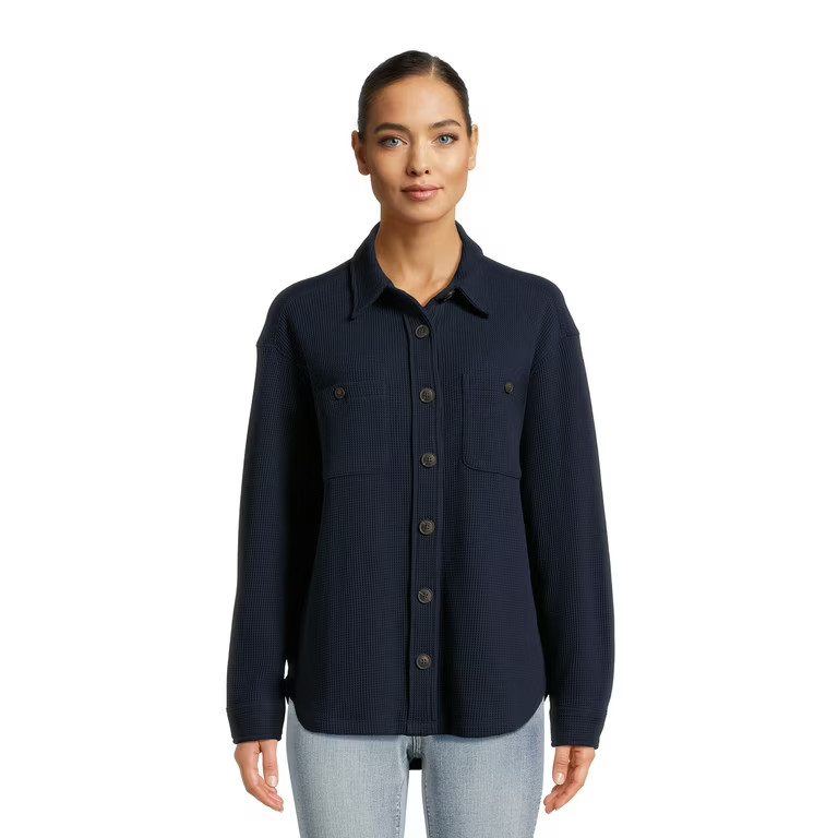 Time and Tru Women's Waffle Shacket | Walmart (US)