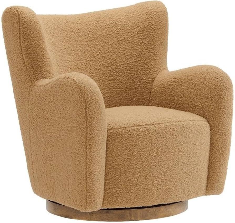 Amazon.com: Modway Montrose Swivel Wingback Accent Chair in Camel Walnut Sherpa Teddy Fabric \u2013 Modern Furry Barrel Chair with 360-Degree Swivel Base \u2013 Soft and Comfy Living Room Chair : Home & Kitchen | Amazon (US)