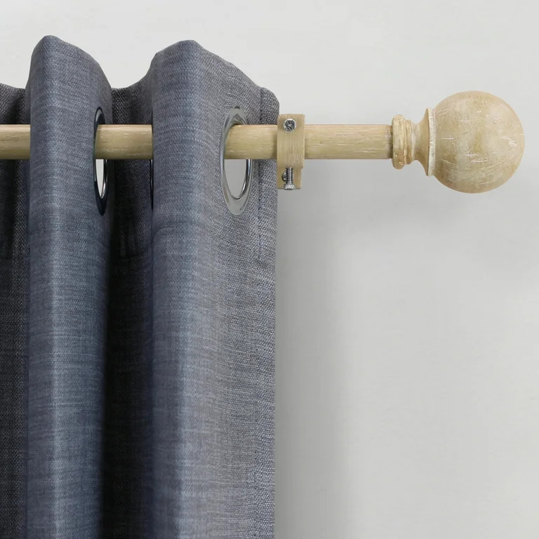 Mainstays 3/4" Faux Wood Ball Single Curtain Rod Set 30-84 in, Wood Tone | Walmart (US)