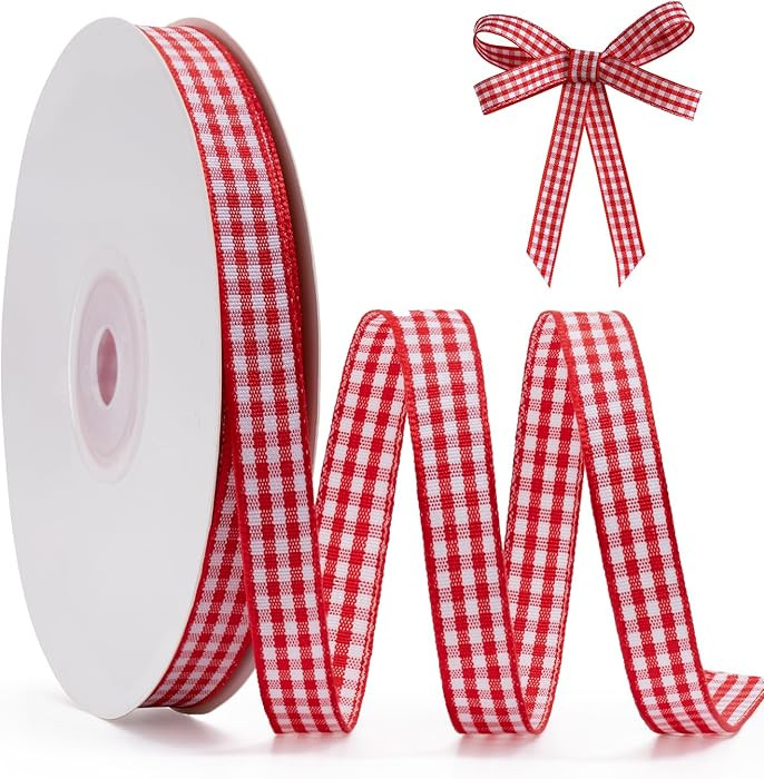Red Gingham Ribbon 3/8", 25 Yards Roll Red and White Buffalo Plaid Ribbon Polyester Check Ribbon ... | Amazon (US)