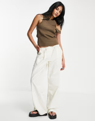 Topshop low rise wide leg nylon cargo trouser in ecru | ASOS (Global)