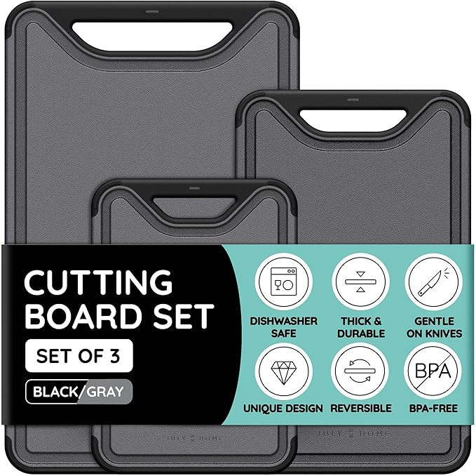 Cutting Boards for Kitchen, Plastic Cutting Board Set of 3, Dishwasher Safe Cutting Boards with J... | Amazon (US)