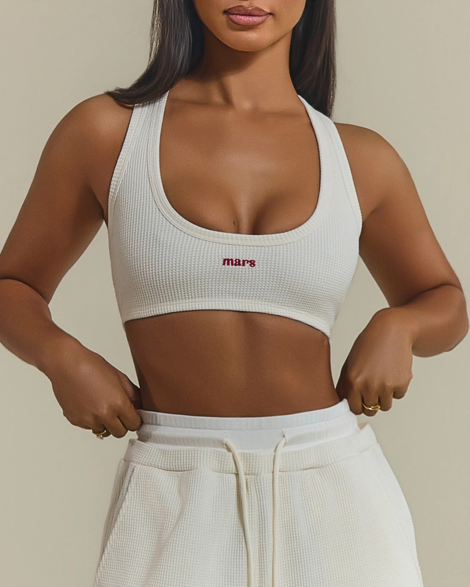 The Waffle Embroidered Bralet Top in Cream | Mars The Label