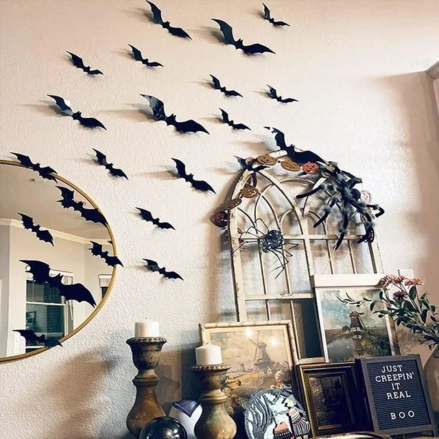 Fashionwu 80pcs 3D Bats Stickers, Party Supplies Waterproof Scary Bats Wall Decals DIY Home Windo... | Walmart (US)