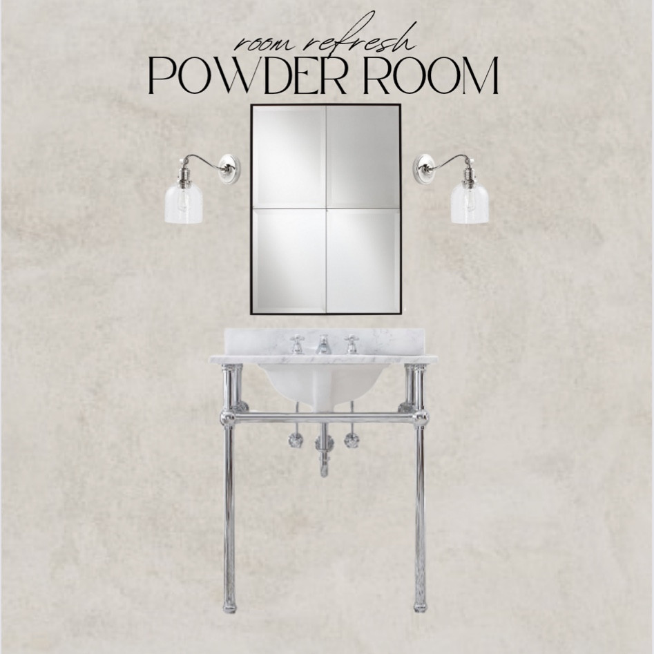Powder Room Refresh from Pottery Barn!  Silver sink, grid mirror, silver sconce, chrome sconce, bathroom mirror

#LTKhome #LTKSeasonal #LTKHoliday
