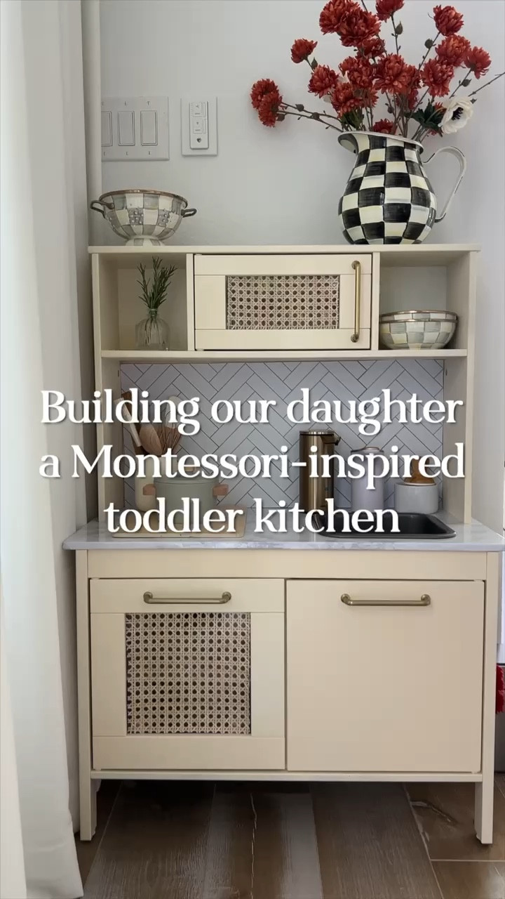 Montessori-inspired play kitchen for our daughter that we customized! I love the backsplash, soap and water dispenser for washing hands, dust pan and broom for cleaning, egg slicer and more 

#LTKStyleTip #LTKHome #LTKKids