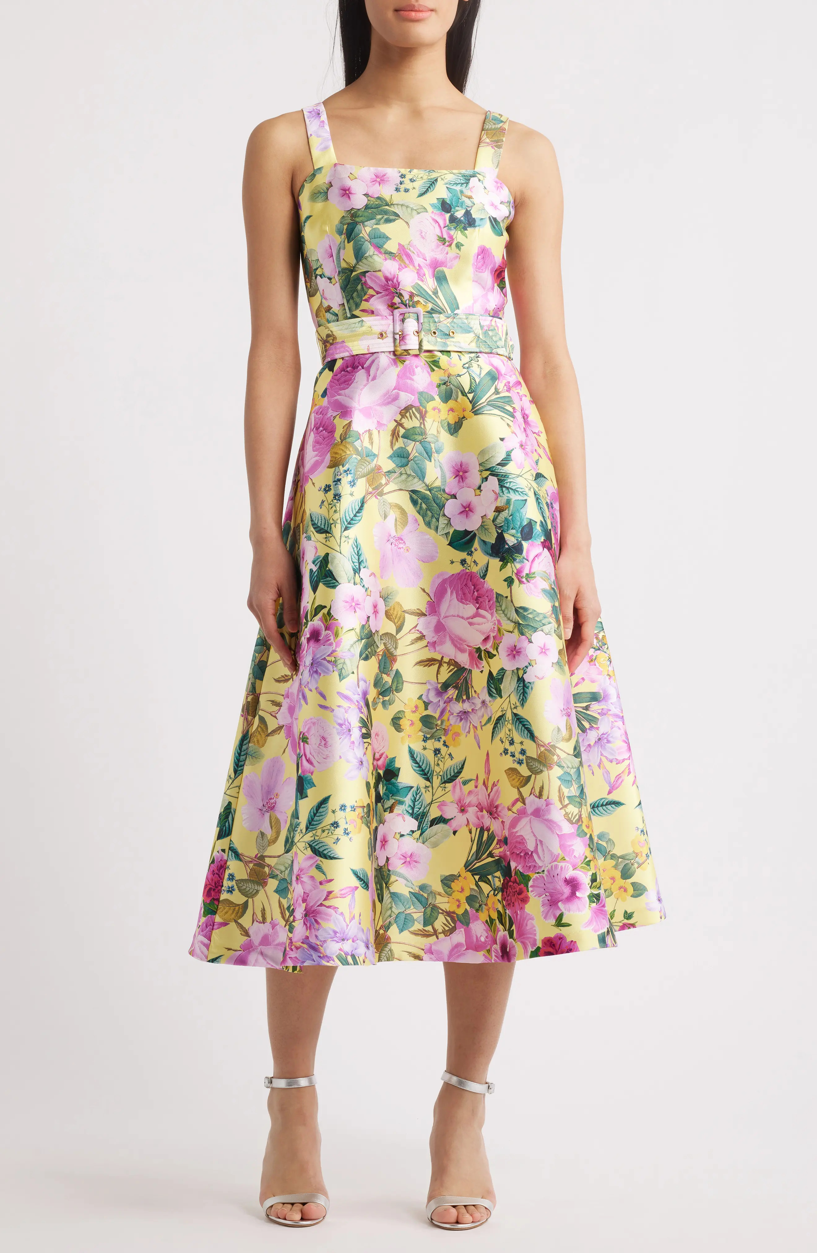 Floral Belted Fit & Flare Midi Dress (Women) | Nordstrom | Nordstrom