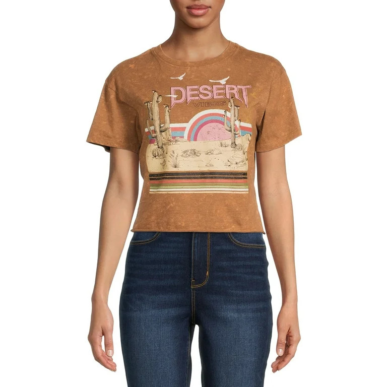 No Boundaries Juniors' Washed Graphic Print Tee - Walmart.com | Walmart (US)
