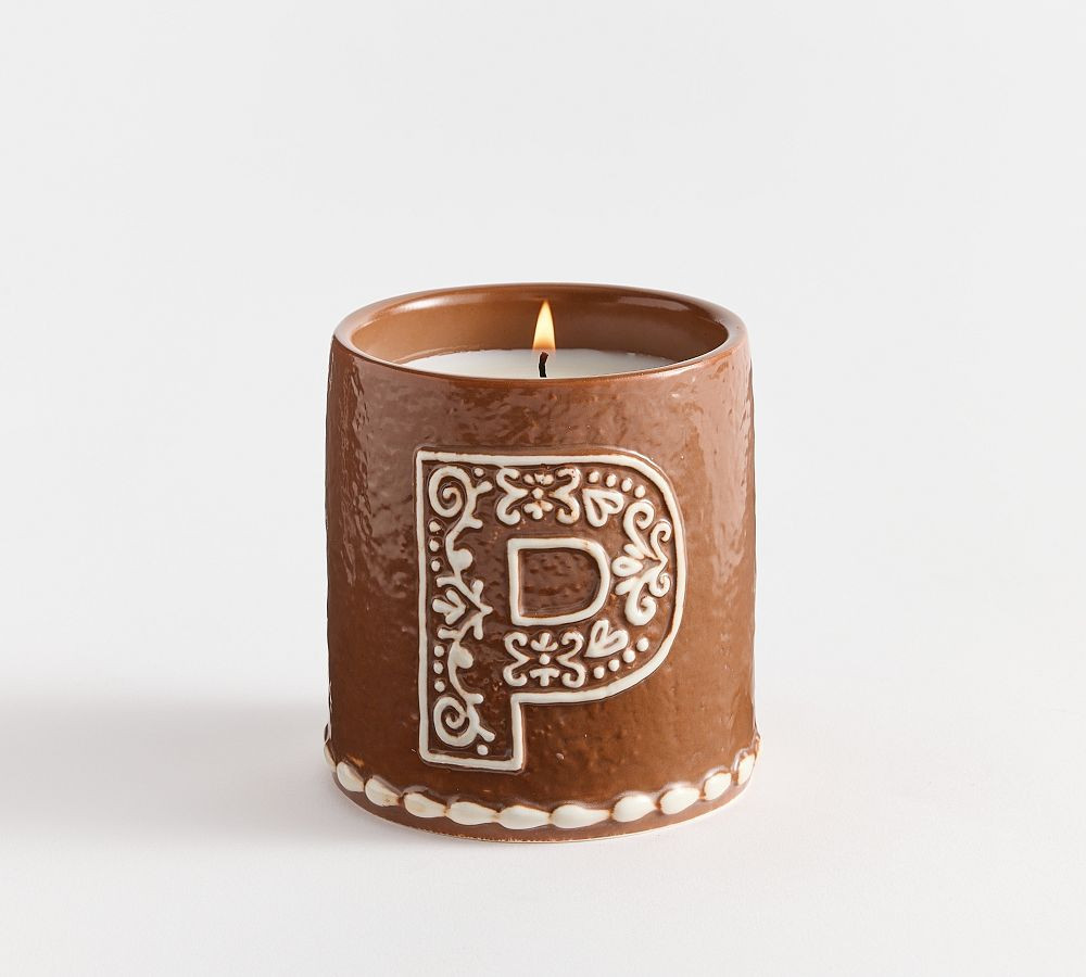 Gingerbread Alphabet Candle: P: Small (Gingerbread Spice) | Pottery Barn (US)