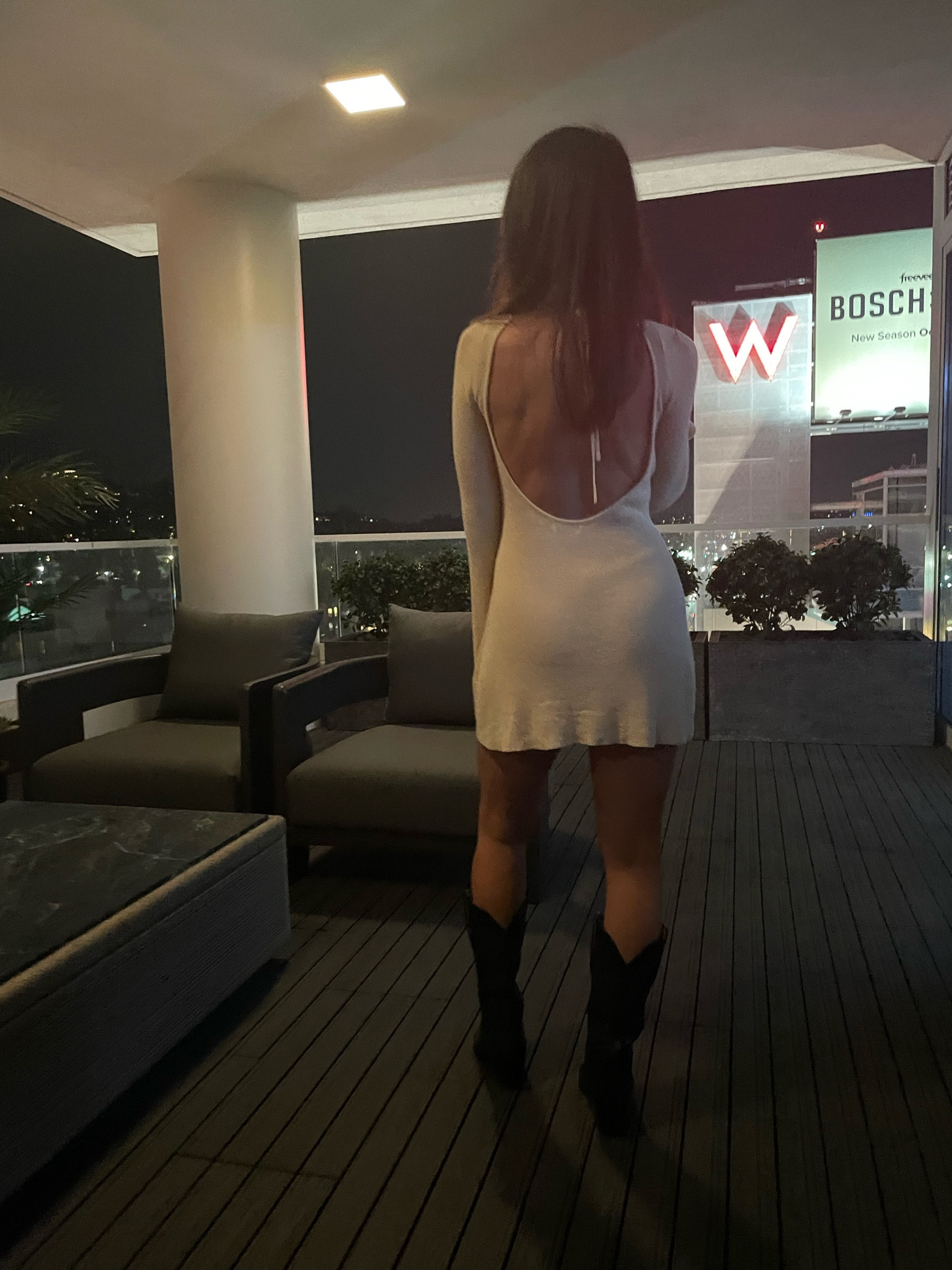 Long sleeve open back dress 