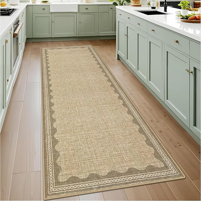 GarveeHome 2x6 Runner Rug for Hallway Washable Kitchen Rugs Non Slip Solid Tan Jute Digital Print... | Amazon (US)
