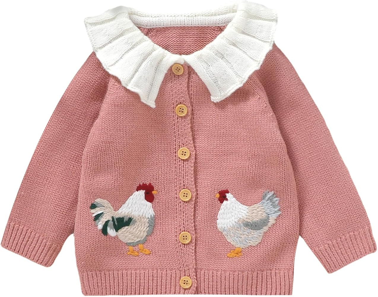 BULINGNA Toddler Baby Girl Cardigan Sweater Chicken Turn-Down Collar Sweatshirt Button Down Knitw... | Amazon (US)