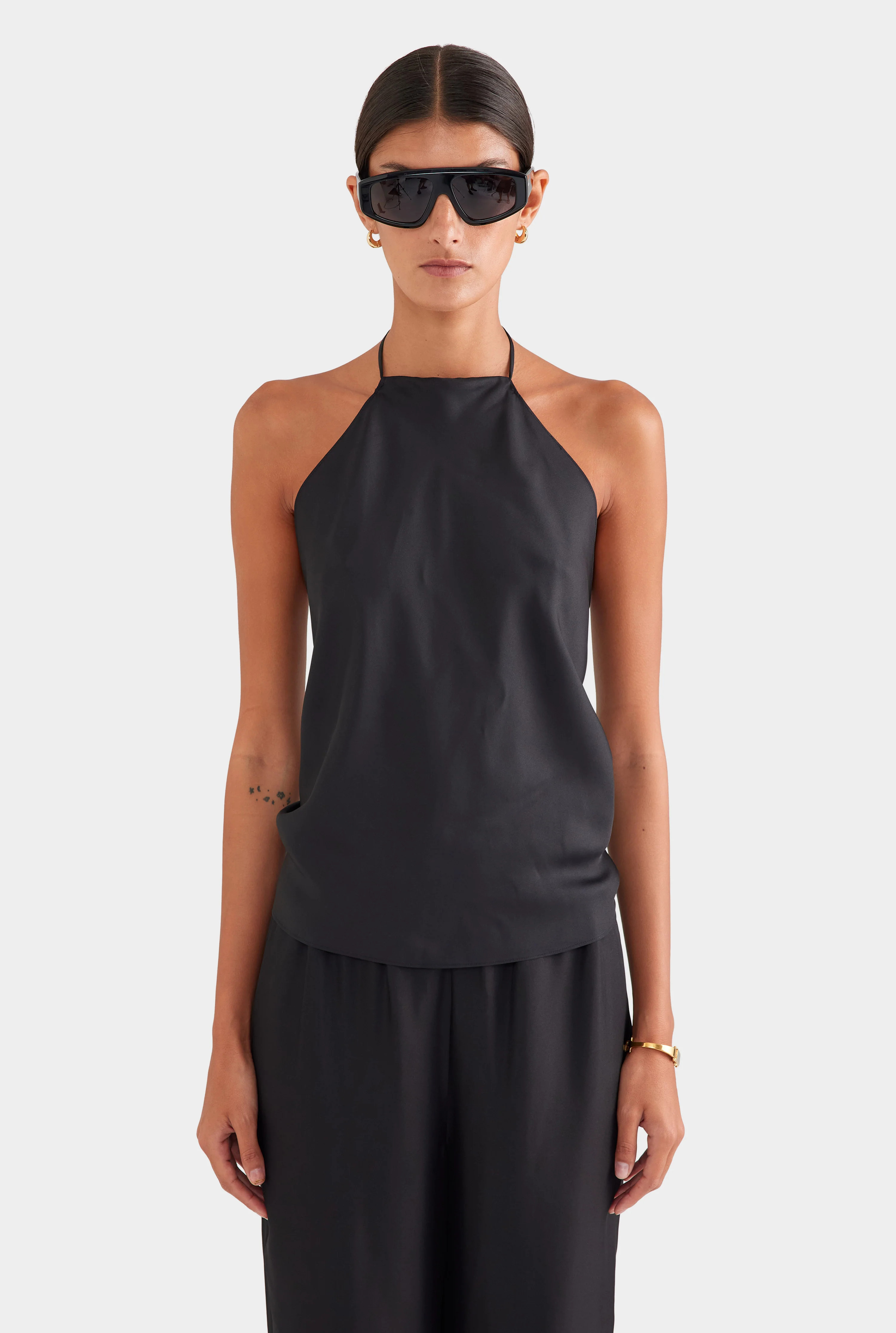 Silk Scarf Halter Top Black | Venroy | Venroy AU