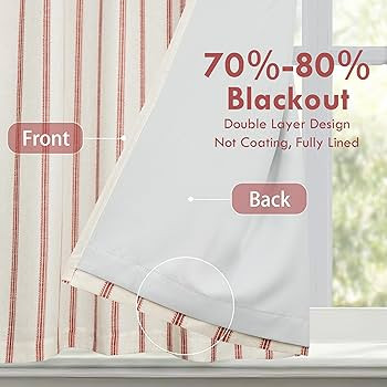 DriftAway Farmhouse Double Layer Linen Blackout Tie Up Curtains Thermal Insulated Vertical Stripe... | Amazon (CA)