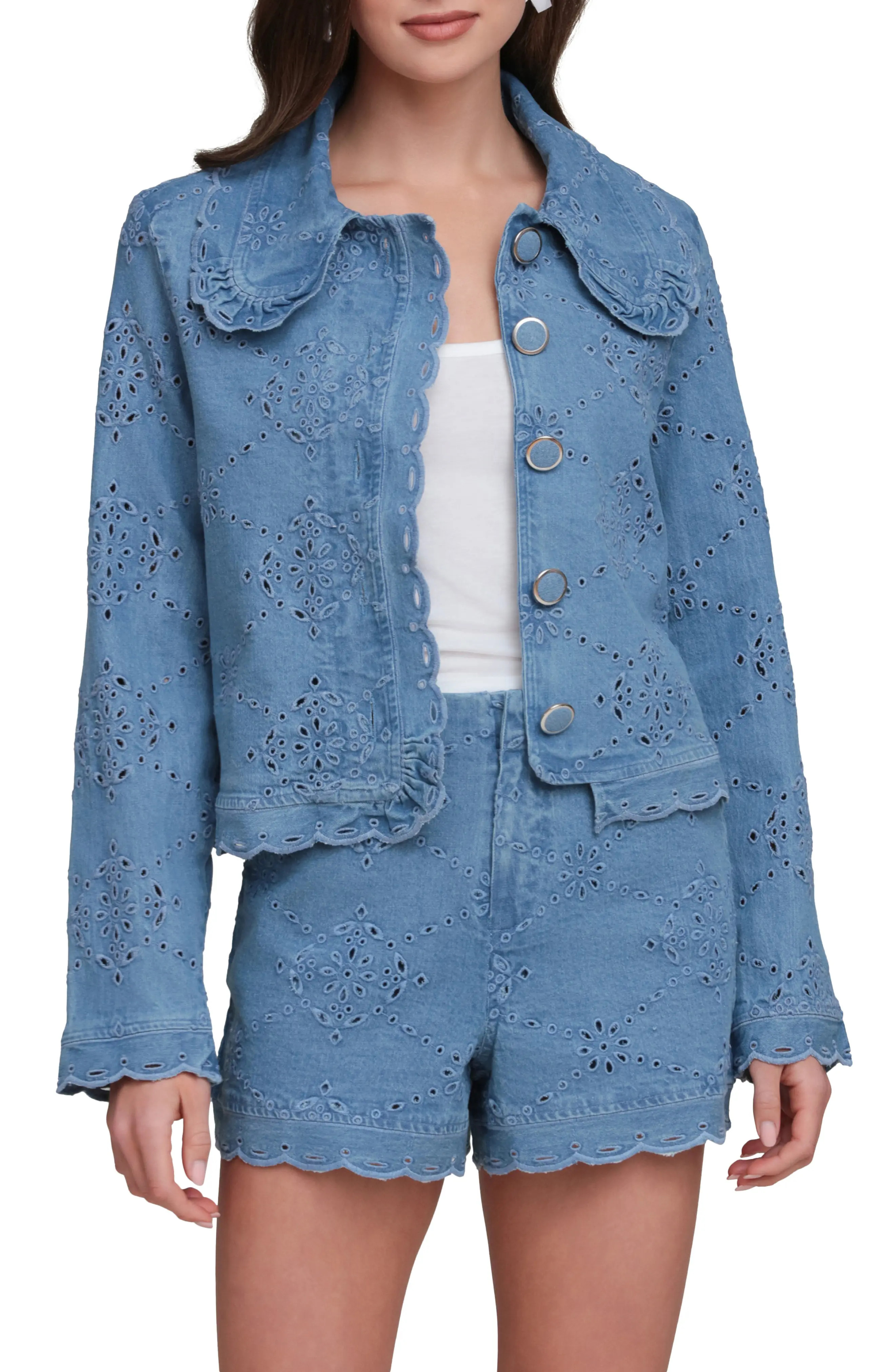 Crop Stretch Cotton Eyelet Jacket (Women) | Nordstrom | Nordstrom