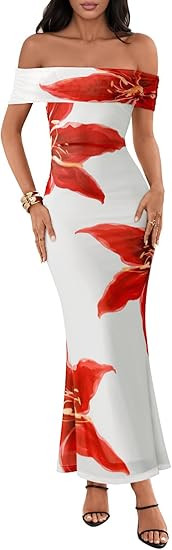 MEROKEETY Women's Summer Off Shoulder Floral Maxi Dress 2025 Formal Wedding Guest Cocktail Bodyco... | Amazon (US)