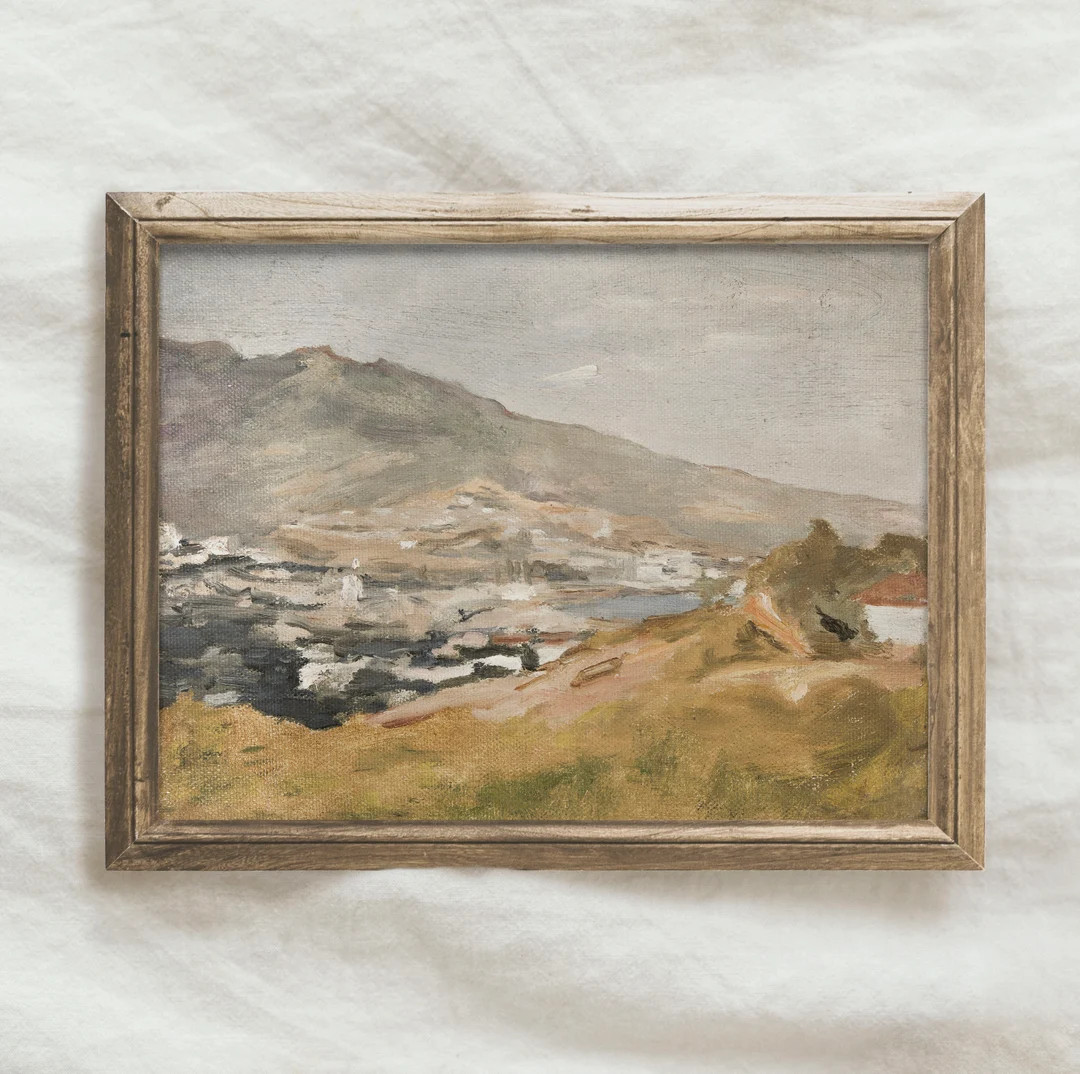 Vintage Muted Seaside Landscape Print / Antique Soft Oil Painting / Country Farmhouse Wall Art PR... | Etsy (US)