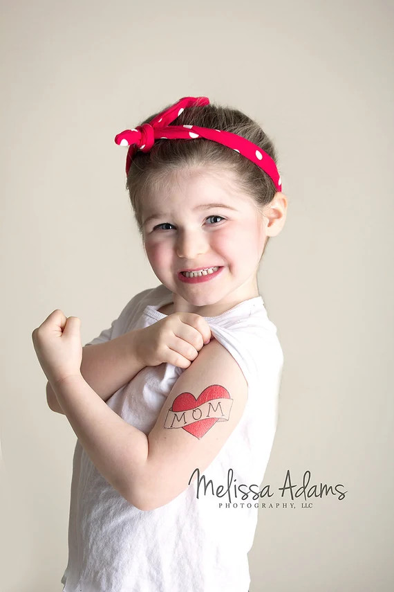 fake tattoo for kids mothers day gift for mom red heart tattoo photography supply children photoshoo | Etsy (US)