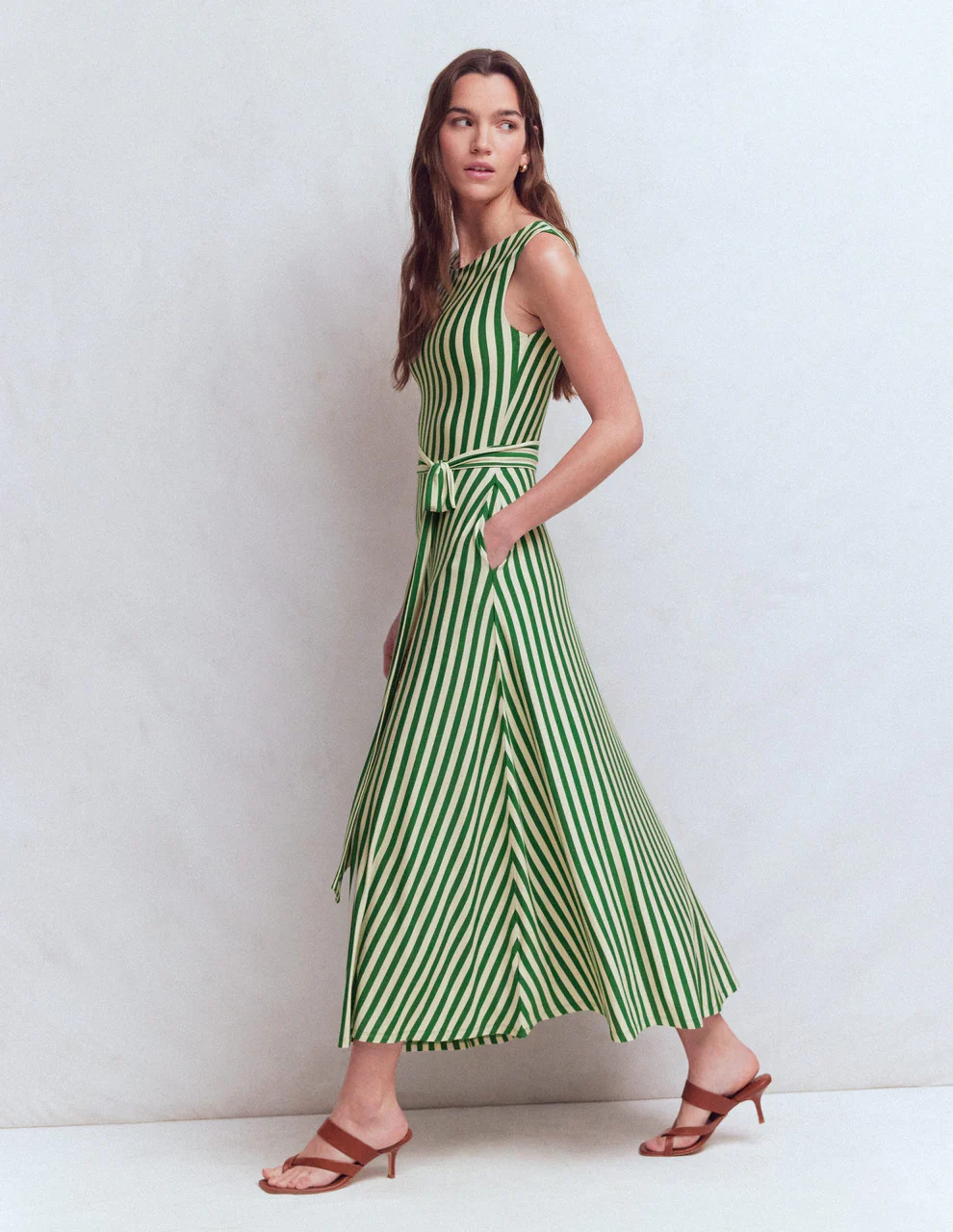 Tamsin Jersey Midi Dress-Fresh Green and Ivory Stripe | Boden (US)