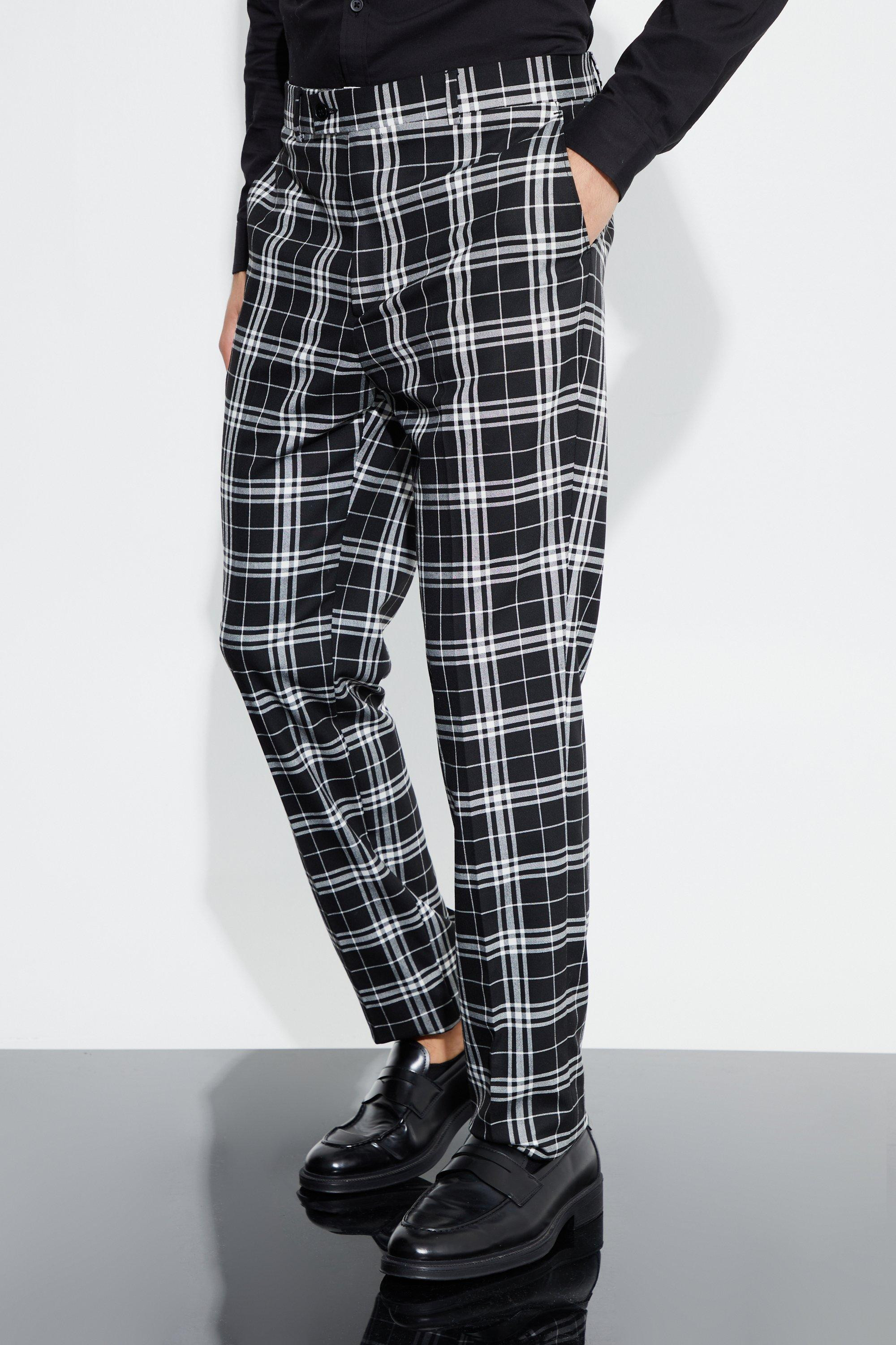 Tall Skinny Fit Mono Tartan Cropped Pants | boohooMAN (US & Canada)