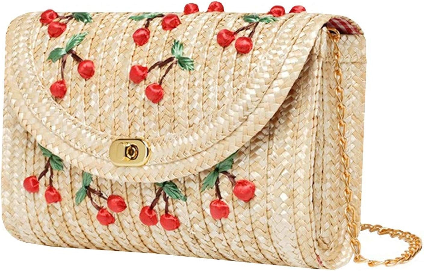 QTMY Summer Cherry Straw Messenger Bags Woven Day Clutch Flap Bag Beach Package Crossbody Chain B... | Amazon (US)