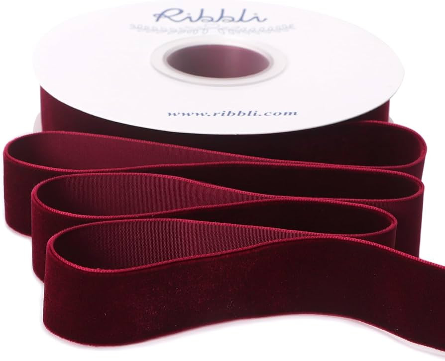 Ribbli Burgundy Velvet Ribbon 1 Inches Continuous10 Yard Spool Red Christmas Ribbon for Gift Wrap... | Amazon (US)