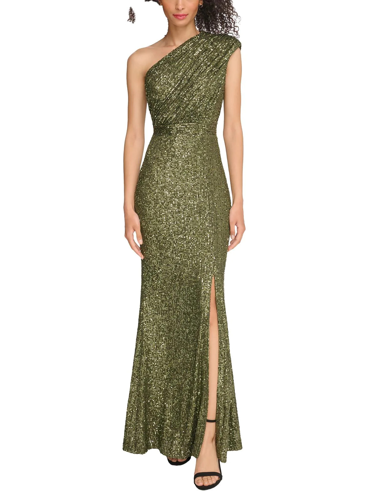 Petites Womens Sequined One Shoulder Evening Dress | Shop Simon