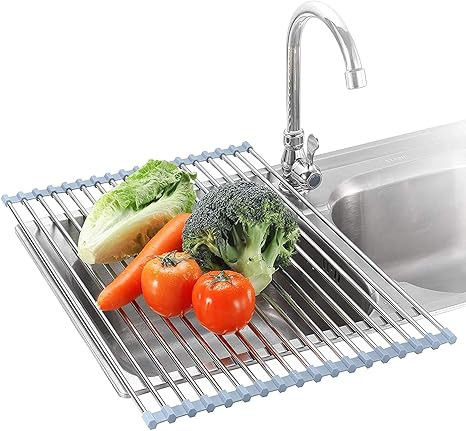 Amazon.com: Seropy Extra Large 20.5"x13.7" Roll Up Dish Drying Rack Over The Sink Dish Drainer fo... | Amazon (US)