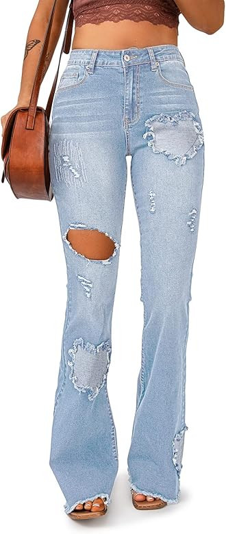 luvamia Women's High Waisted Flared Jeans Bell Bottom Wide Leg Stretch Denim Pants | Amazon (US)