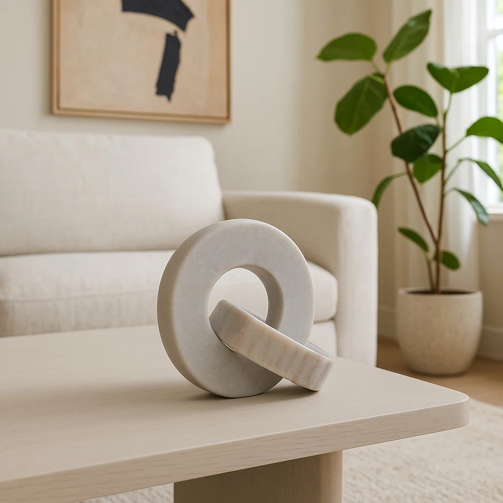 Usko Elegant Double Ring Marble Sculpture Statues For Home Decor - Decorations For Living Room St... | Wayfair North America
