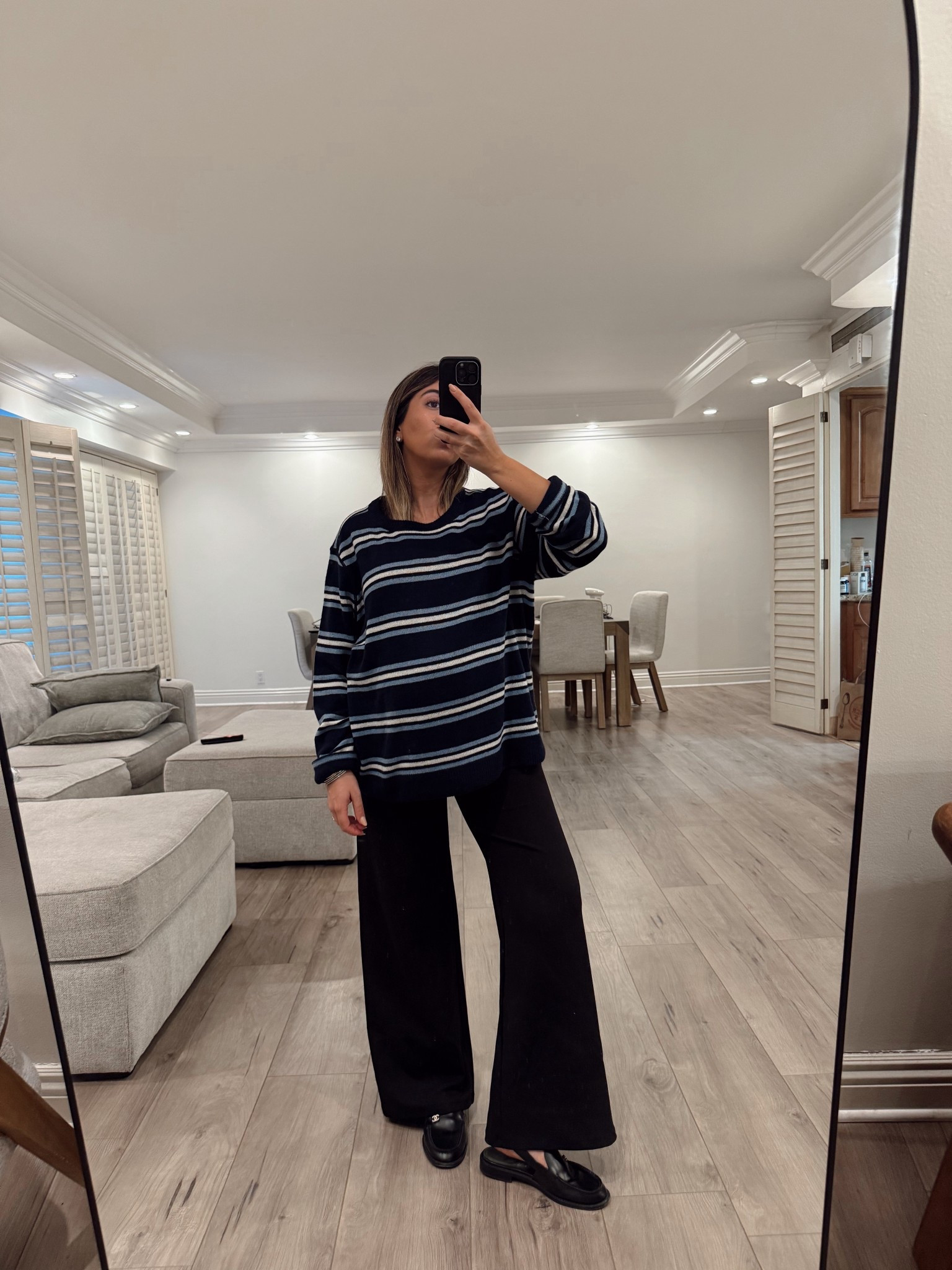 Reformation cashmere sweater 
H&M mama pants 

#LTKdayinmylife #LTKSpringSale #LTKgrwm