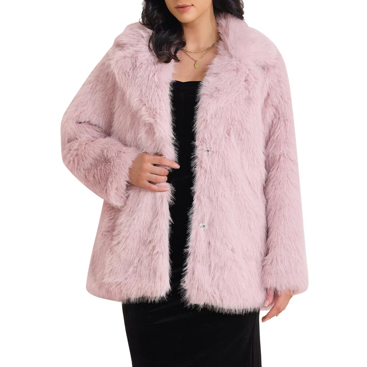 INSPIRE CHIC Women's Faux Fur Long Sleeve Lapel Winter Fuzzy Shaggy Jacket | Target