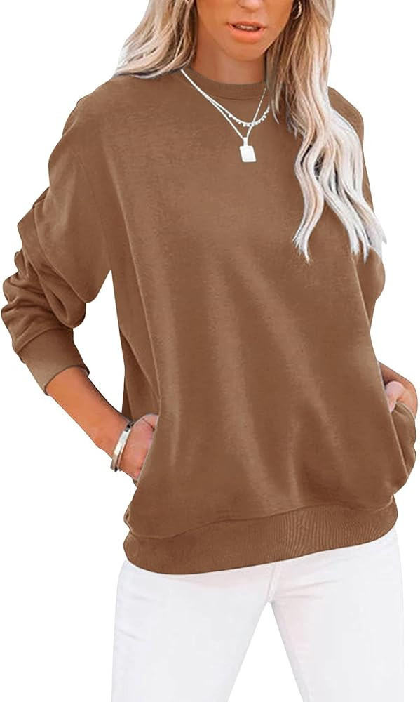 TICTICMIMI Women's Casual Long Sleeve Color Block/Solid Tops Crewneck Sweatshirts Cute Loose Fit ... | Amazon (US)