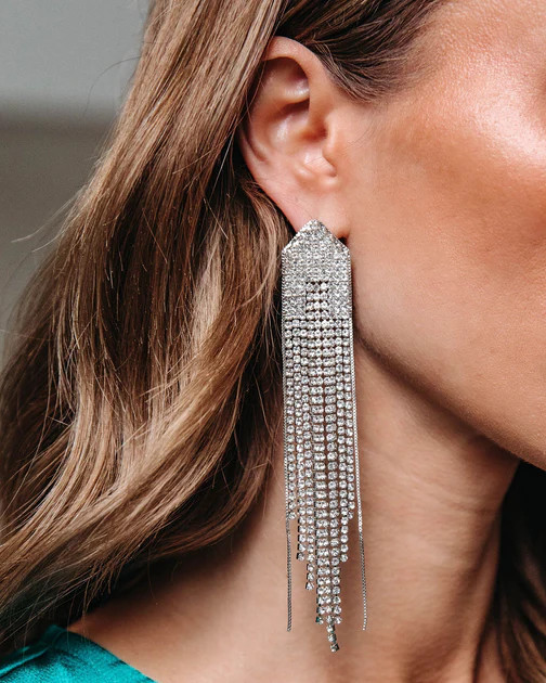 Bermuda Crystal Fringe Drop Earrings - Silver | VICI