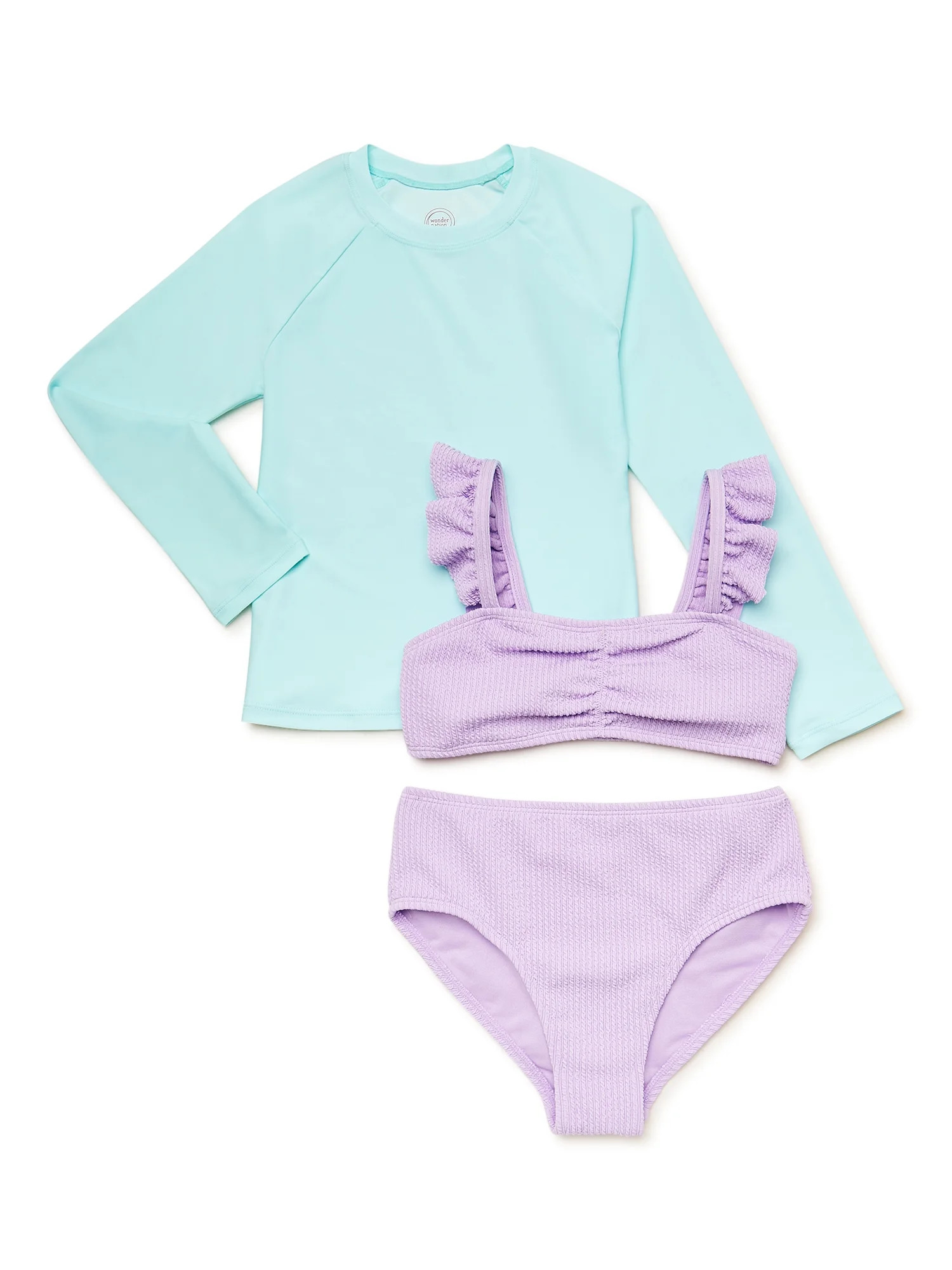 Wonder Nation Girl's Bikini and Long Sleeve Rash Guard Set, Size 4-18 | Walmart (US)