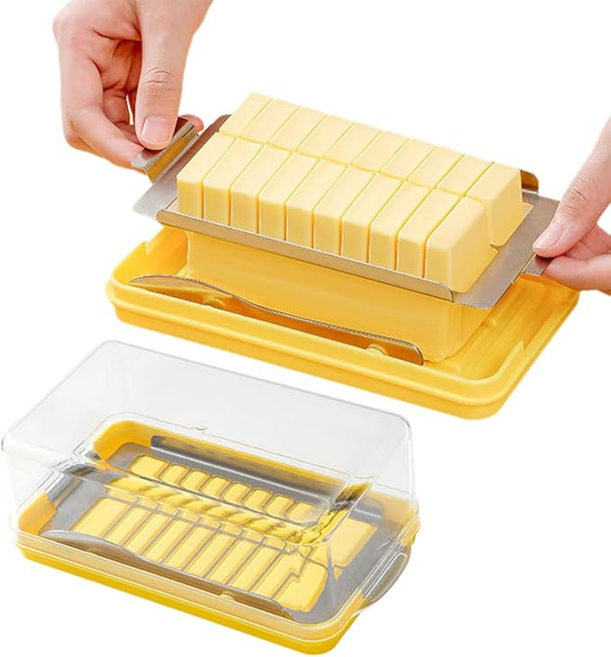 Butter Slicer Cutter Stainless Steel, Stick Butter Container Dish with Lid for Fridge, Butter Sli... | Amazon (US)
