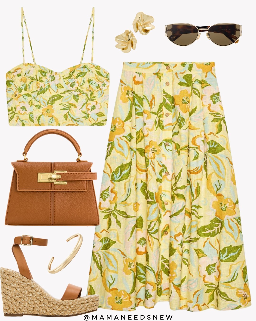 A summer outfit with matching floral coord linen blend strappy top and skirt set, top handle bag & espadrille wedges 💛

#LTKItBag #LTKStyleTip #LTKSaleAlert