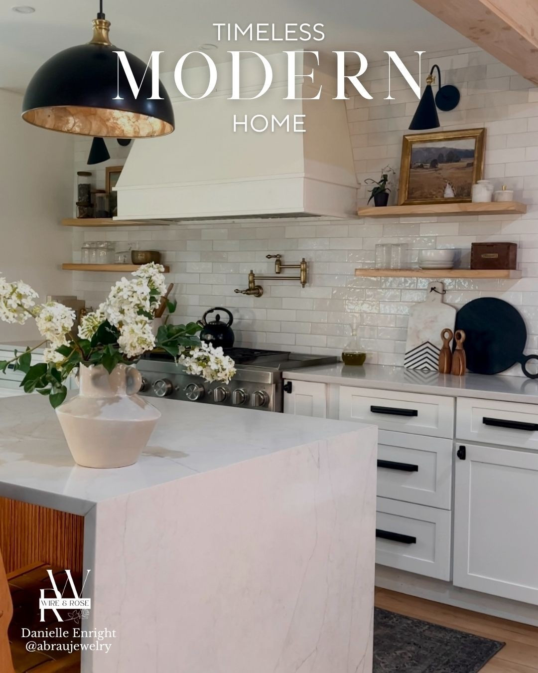 My light & airy kitchen is a dream come true 🤍

🏷️ kitchen lighting / backsplash tile / neutral tile / open shelves / black gold lighting / pendant lights / black hardware / black cabinet pulls / sconces / mid century sconce / pot filler / antique gold pot filler / waterfall islandd

#LTKHome