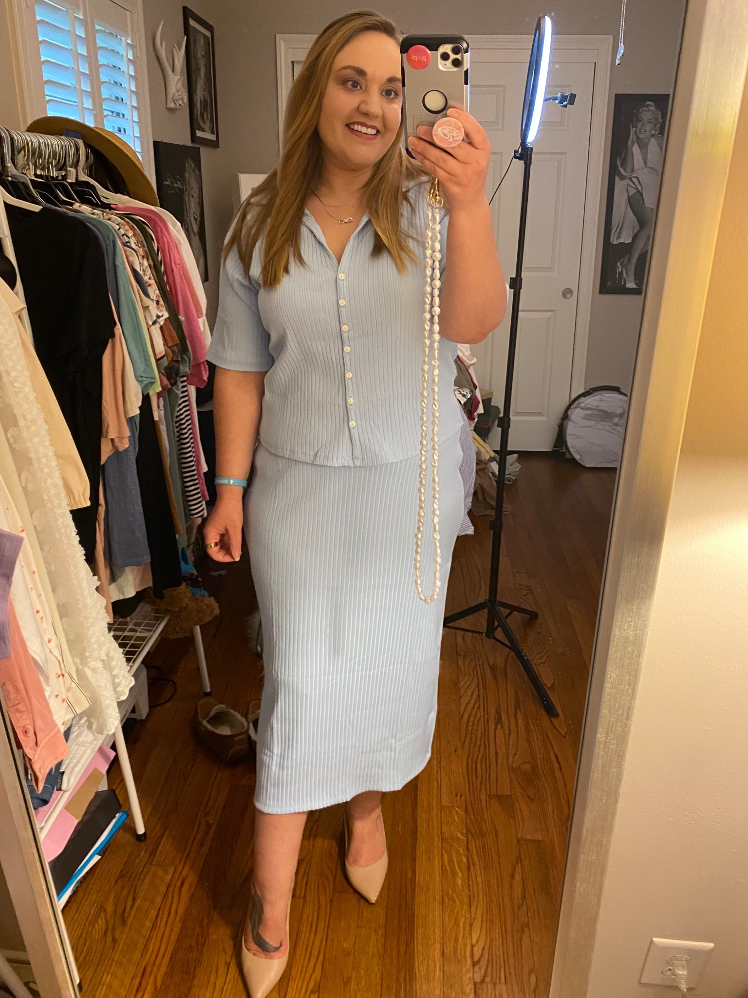 matching set, skirt set, Old Navy style, Old Navy outfit, baby blue outfit, spring style, spring outfit, nude heels, nude pumps, nine west heels, workwear, work wear, work outfit, church outfit

#LTKWorkwear #LTKFindsUnder50 #LTKMidsize