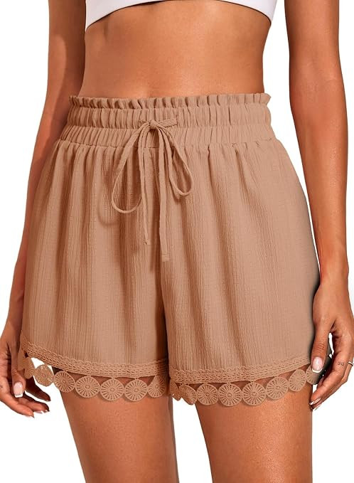 Dokotoo Womens Shorts Summer Casual Loose Elastic Waist Drawstring Lace Boho Beach Cover Up Short... | Amazon (US)