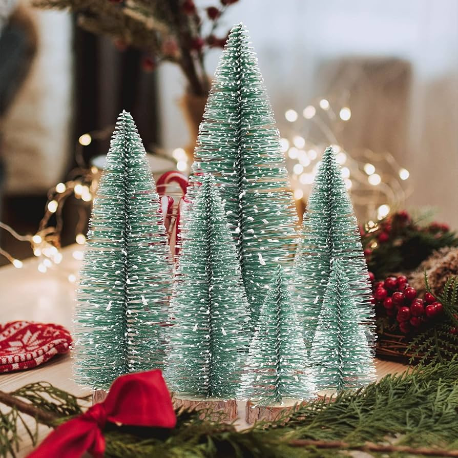 Pruliopy 6pcs Mini Christmas Trees Decorations - Small Bottle Brush Trees, Artificial Tabletop Christmas Tree for Indoor White 01 Mini Christmas Tree | Amazon (US)