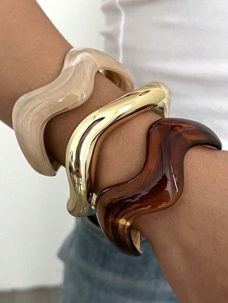 3/1pc Vintage Minimalist Wavy Acrylic & Resin Material Bracelet Set, Suitable For Women's Daily W... | SHEIN