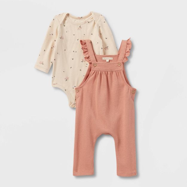 Grayson Collective Baby Girls' Knit Floral Jaquard Bodysuit Set - Rust Brown | Target