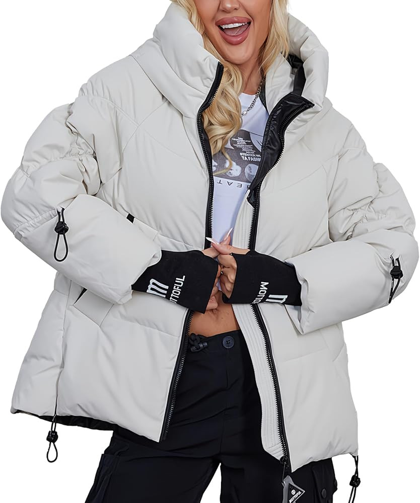 Women's Winter Full Zipper Hooded Puffer Jacket Short Coat with Pockets for Casual & Outdoor Wear | Amazon (US)