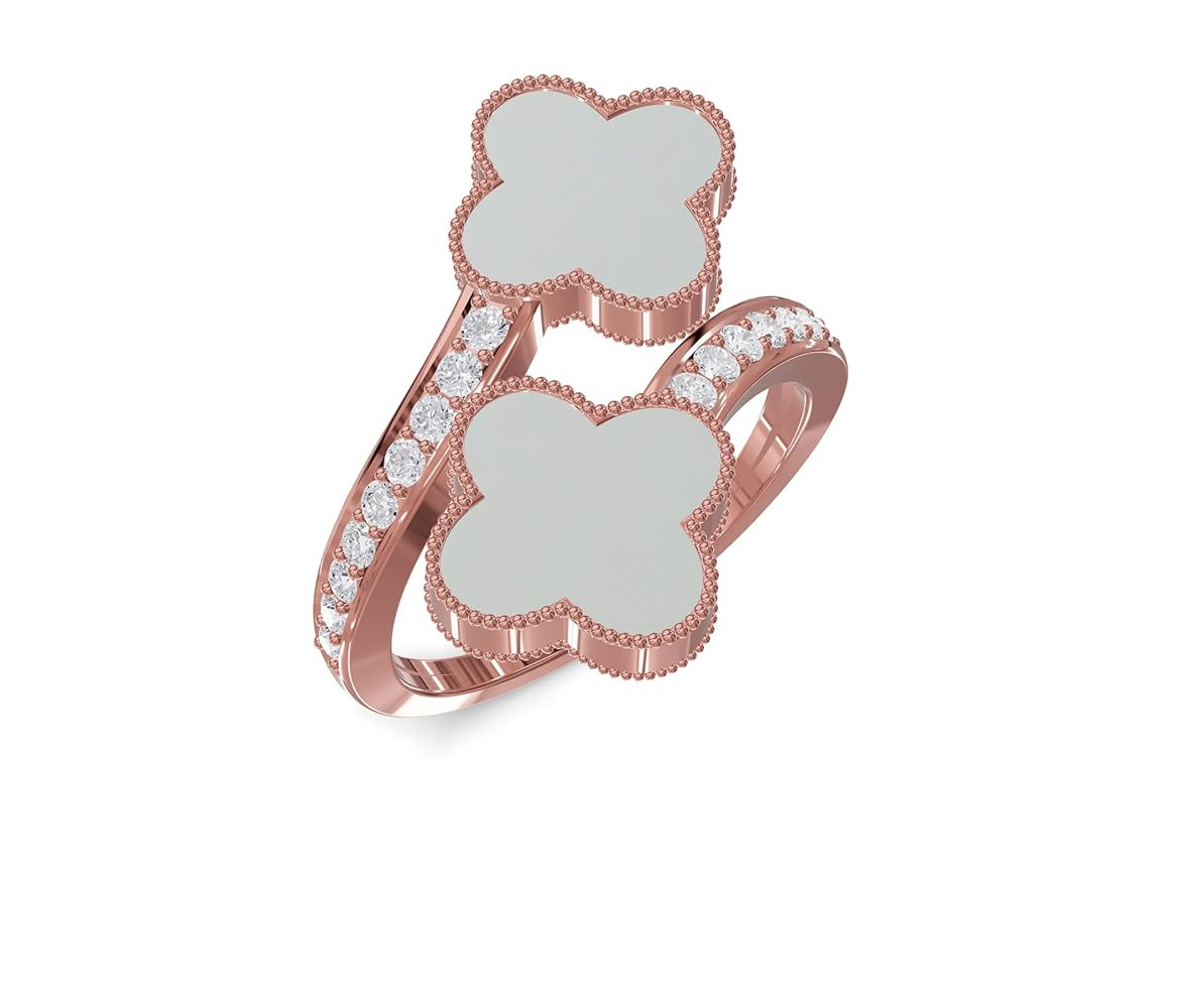 Women's 925 Silver Ring with Double Clover Design, Light Blue or Mother-of-Pearl Finish, Sparklin... | Amazon (US)