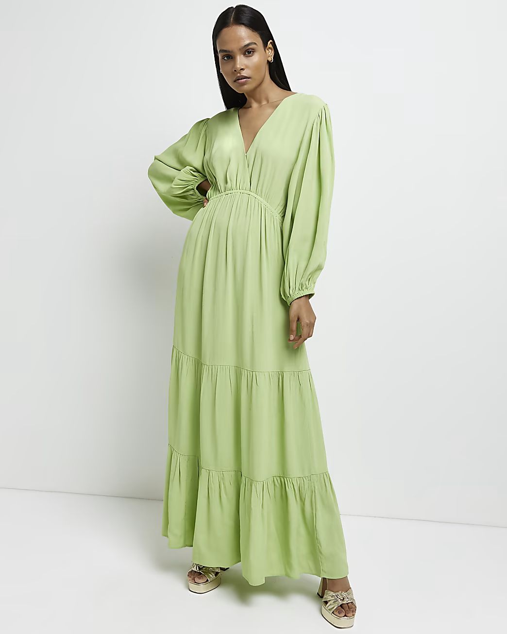 Green tiered maxi dress | River Island (UK & IE)