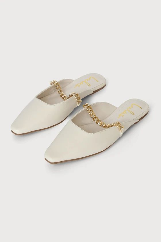 Lavareta White Chain Pointed-Toe Loafer Slides | Lulus (US)