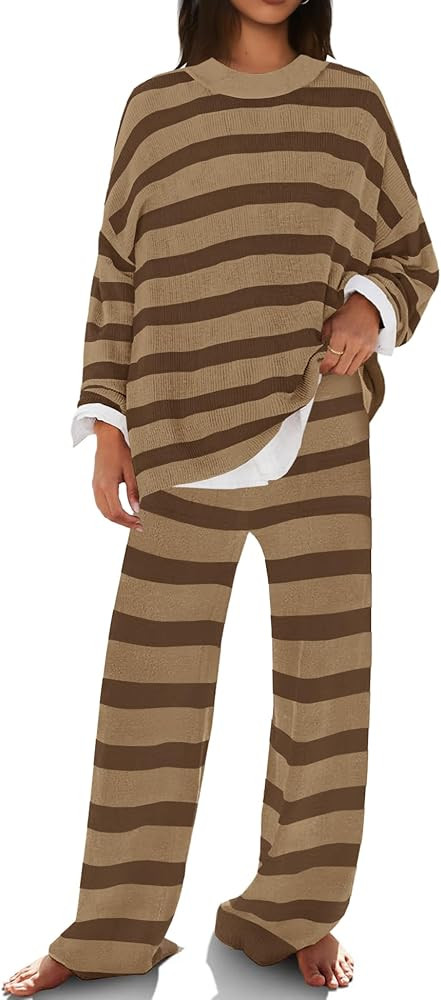 SENSERISE Womens Striped Set Sweater Lounge Sets Long Sleeve Tops and Pants Matching Pajamas with... | Amazon (US)