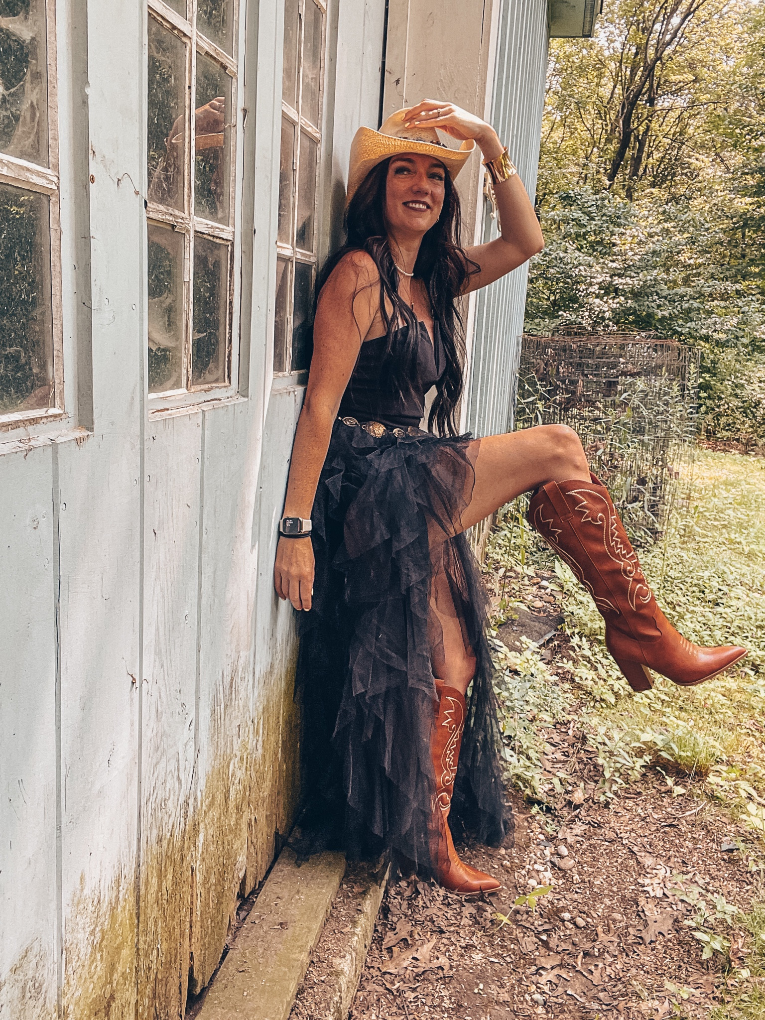 Cowboy style outfit for photo shoot or fun event. Amazon boots are amazing quality. Everything else is from shein. The dress is a little bit on the top so if you are small chested, size down. It is a bodysuit dress  

#LTKSeasonal #LTKShoeCrush #LTKParties