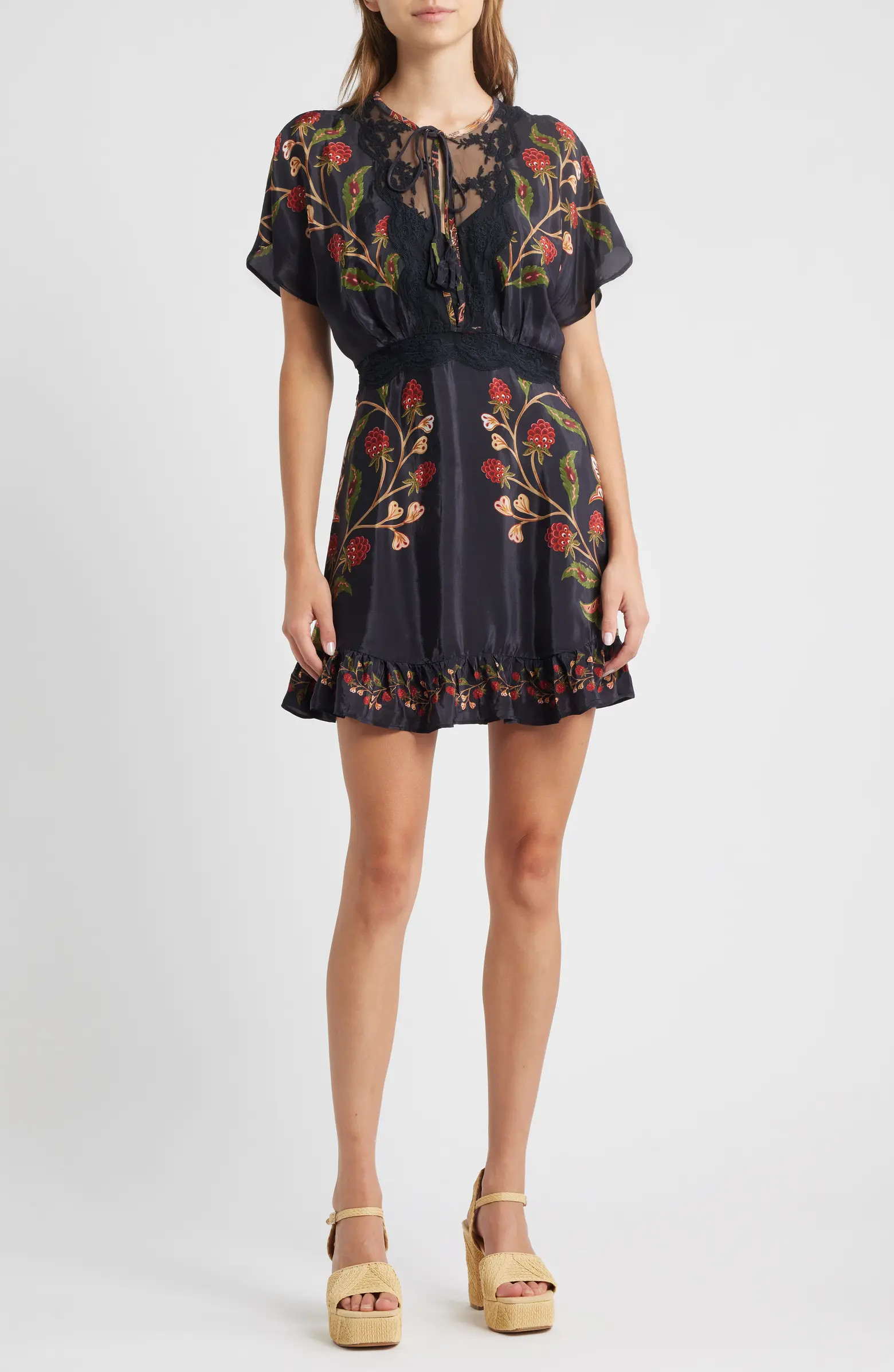 Berry Garden Embroidered Satin Minidress | Nordstrom